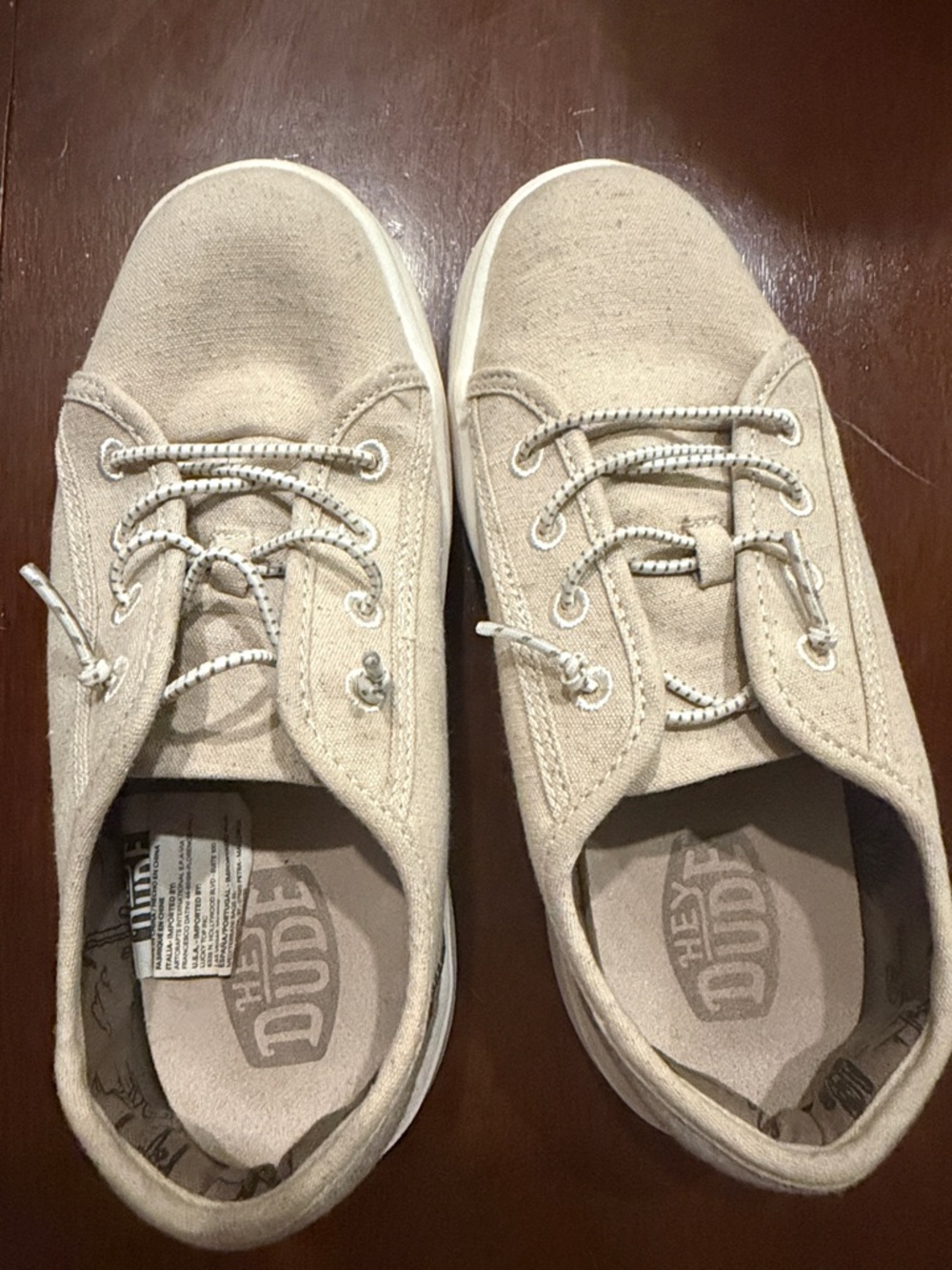 Hey Dude Beige Canvas Kids Sneakers